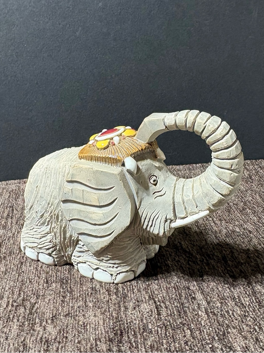 Handcrafted White Elephant Figurine with Colorful Saddle - Home Art Decor